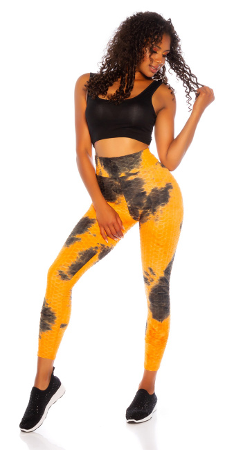 Trendy hoge taille leggings met watercolor-print oranje